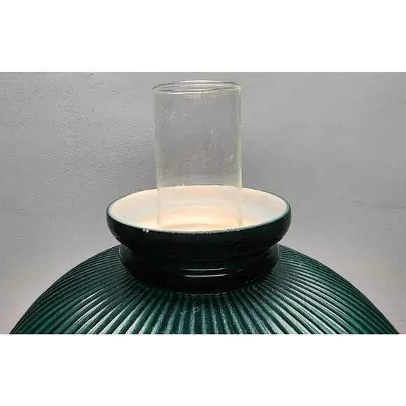 Vintage Electric Oil Lamp w/ Green Ribbed Glass Shade & Brass Burner –20.5" Tall - Picture 11 of 15
